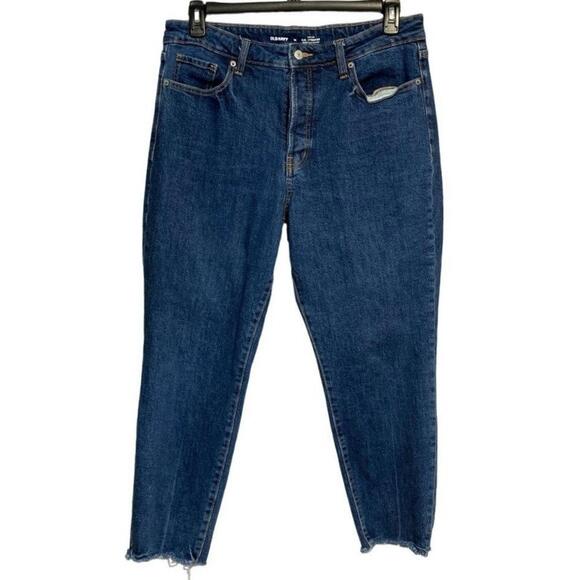 Old Navy O.G. Straight Secret-Slim Pockets High Rise Raw Hem Button Fly Jeans 14 - Picture 1 of 7